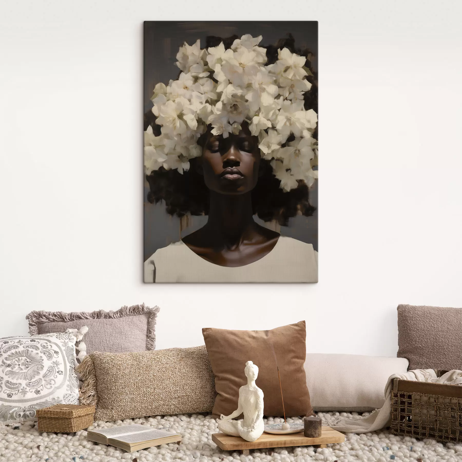 Wandbilder Frau mit weißen Blumen s49455