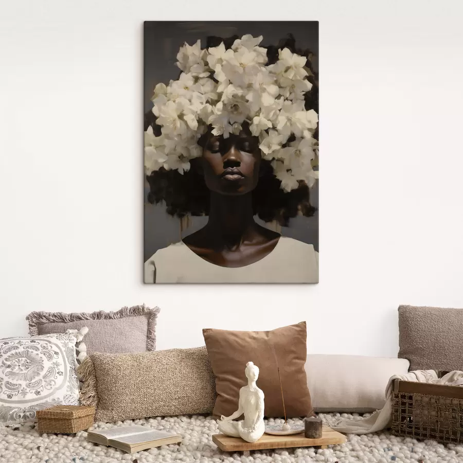 Wandbilder Frau mit weißen Blumen s49455