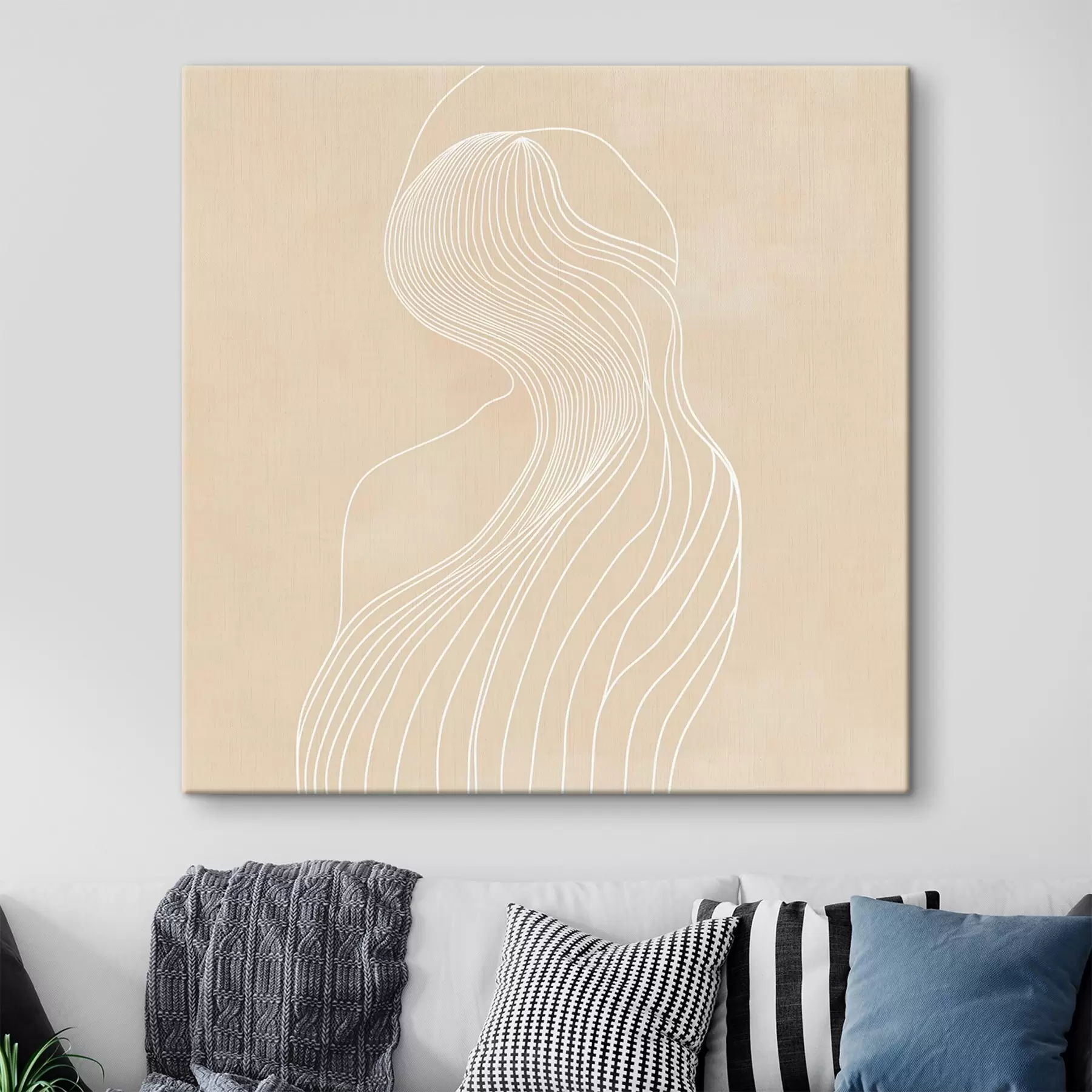 Wandbilder Abstrakte weibliche Silhouette in weißen Linien im minimalistischen Stil s48875