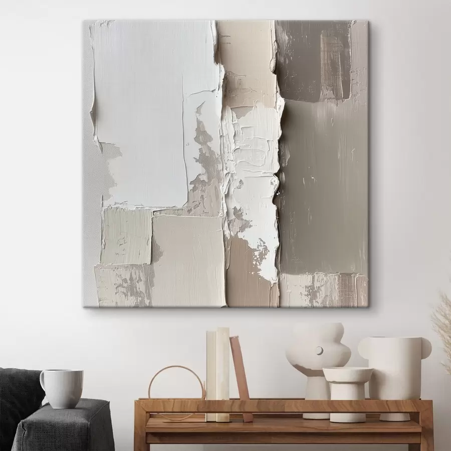 Wandbilder Zeitgenössisches Gemälde in Beige- und Weißtönen mit ausgeprägtem Relief s48878