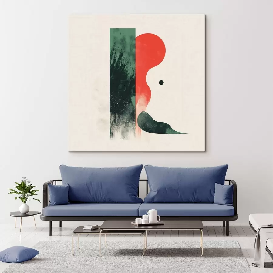 Wandbilder Moderne geometrische Komposition mit roten und grünen abstrakten Formen s48888