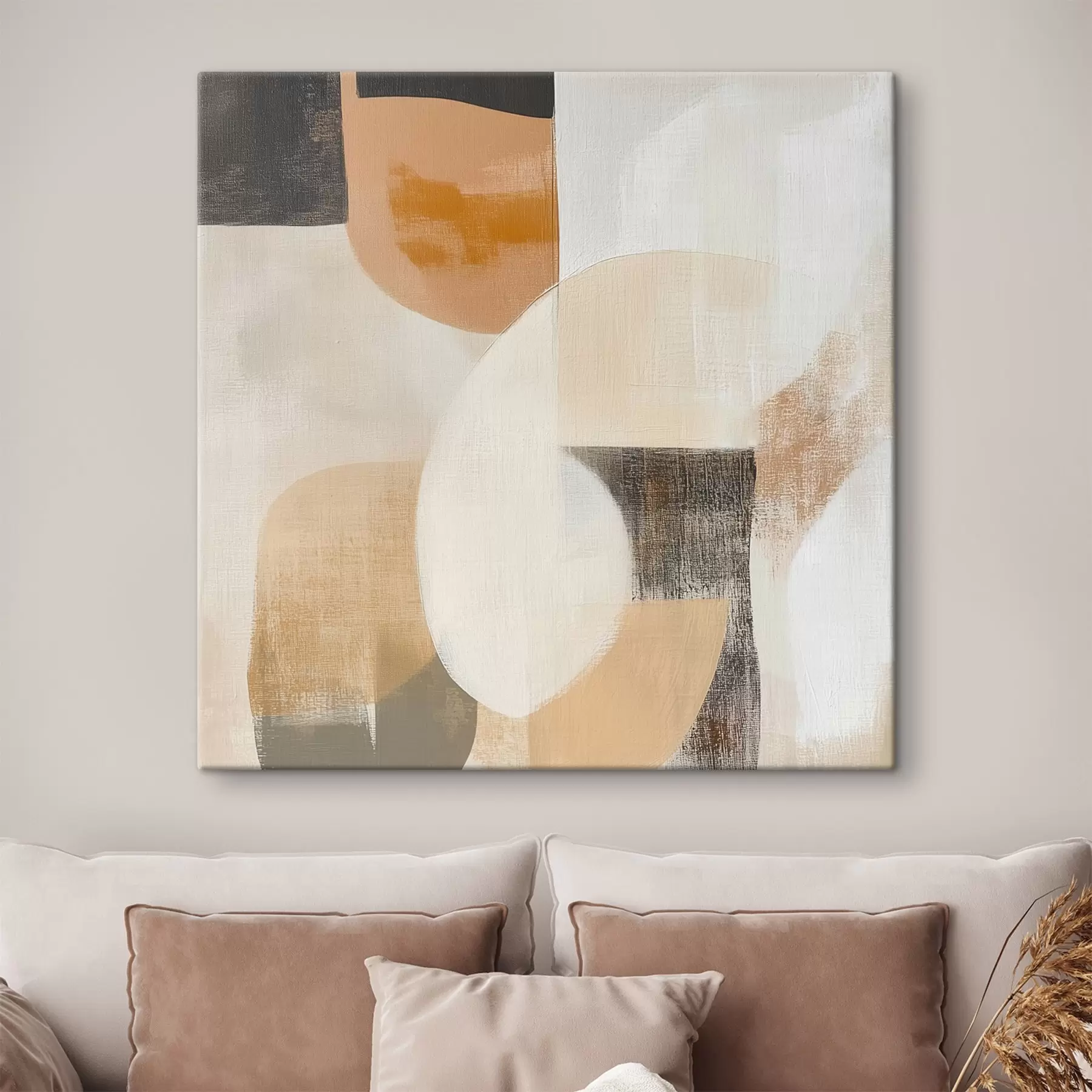 Wandbilder Poster mit zeitgenössischer Kunst, das einfache geometrische Formen in warmen Farbtönen zeigt s48894