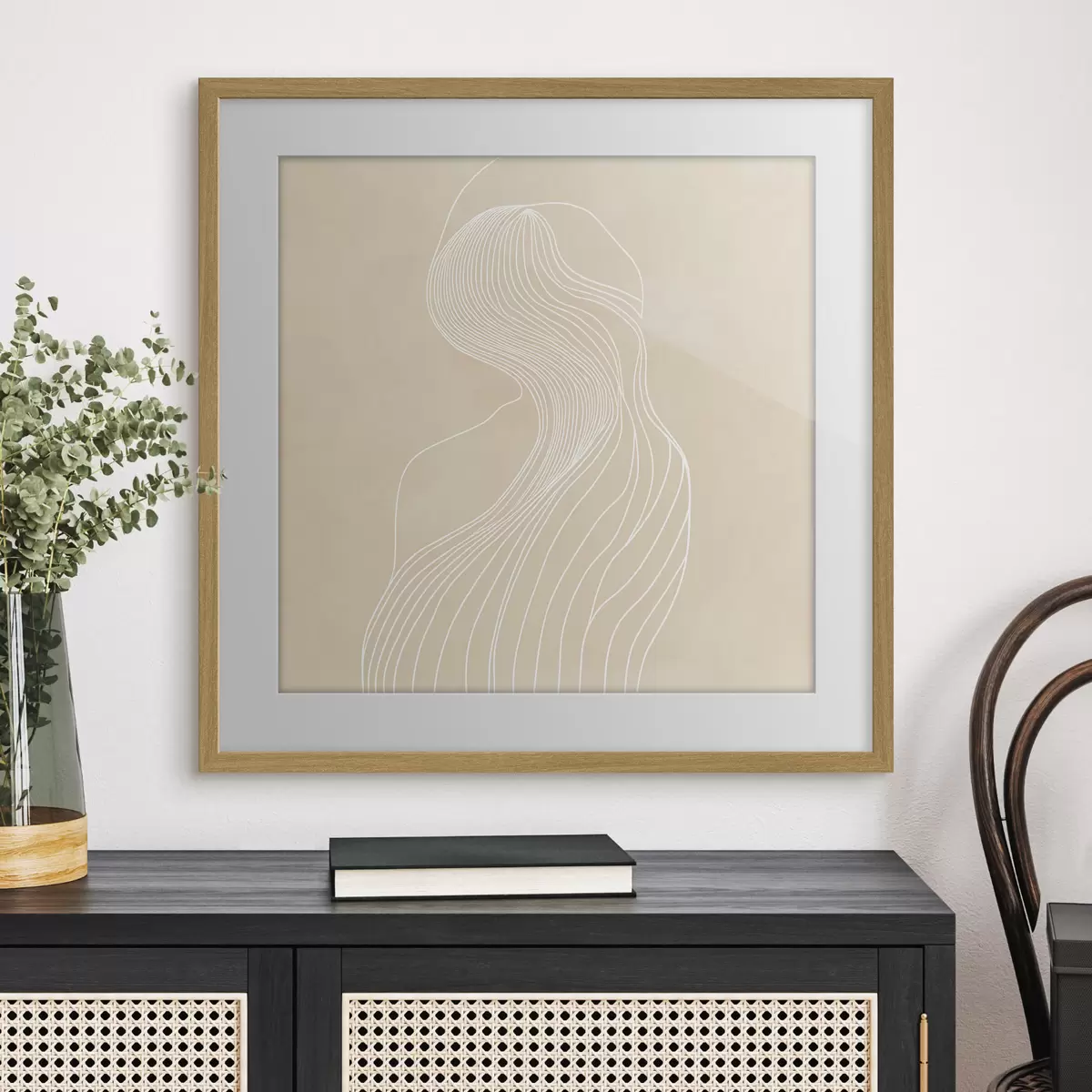 Poster Abstrakte weibliche Silhouette in weißen Linien im minimalistischen Stil f48875