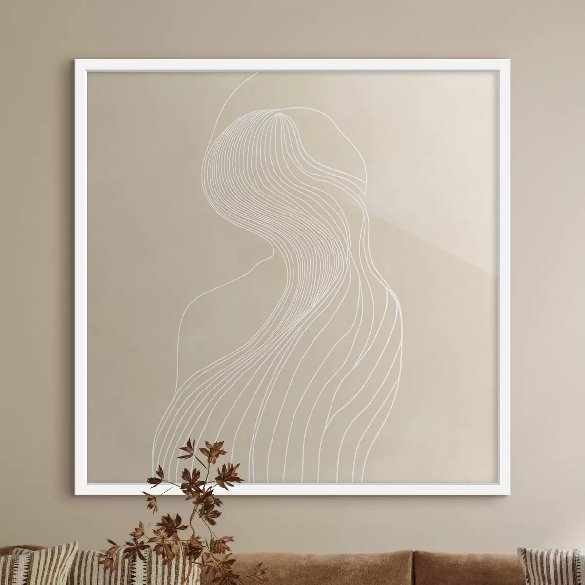 Poster Abstrakte weibliche Silhouette in weißen Linien im minimalistischen Stil f48875