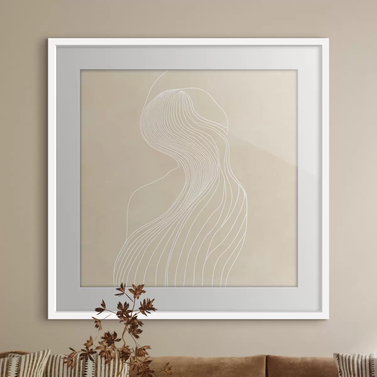 Poster Abstrakte weibliche Silhouette in weißen Linien im minimalistischen Stil f48875