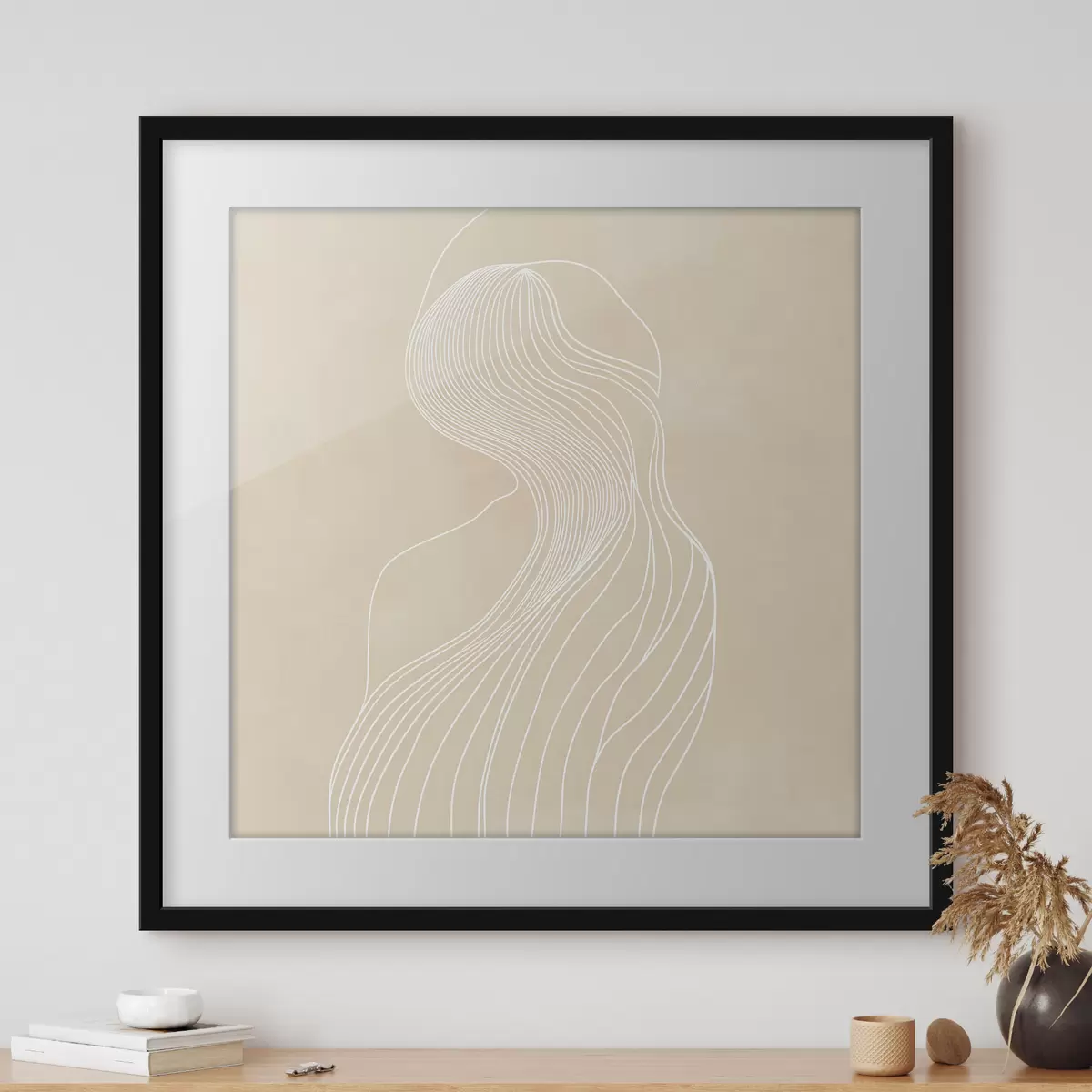 Poster Abstrakte weibliche Silhouette in weißen Linien im minimalistischen Stil f48875