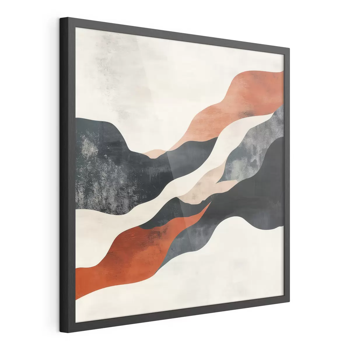Poster Abstrakte, wellenförmige Landschaft in einer kontrastreichen Farbpalette aus Terrakotta und Dunkelblau f48881