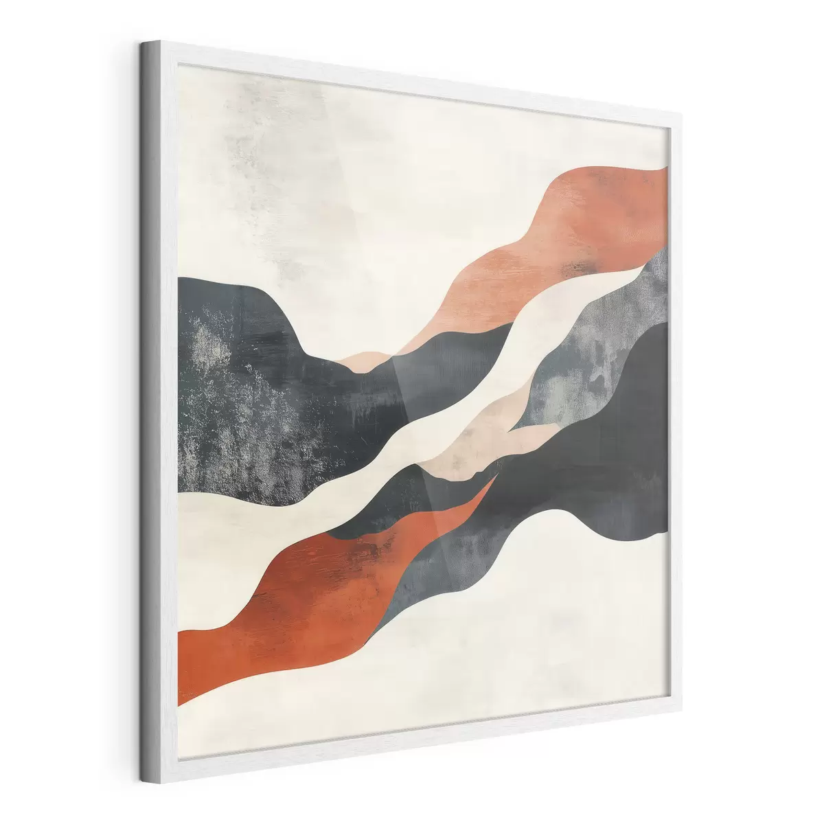 Poster Abstrakte, wellenförmige Landschaft in einer kontrastreichen Farbpalette aus Terrakotta und Dunkelblau f48881