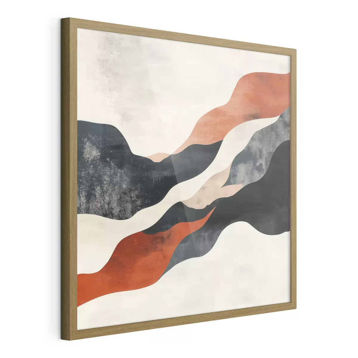 Poster Abstrakte, wellenförmige Landschaft in einer kontrastreichen Farbpalette aus Terrakotta und Dunkelblau f48881