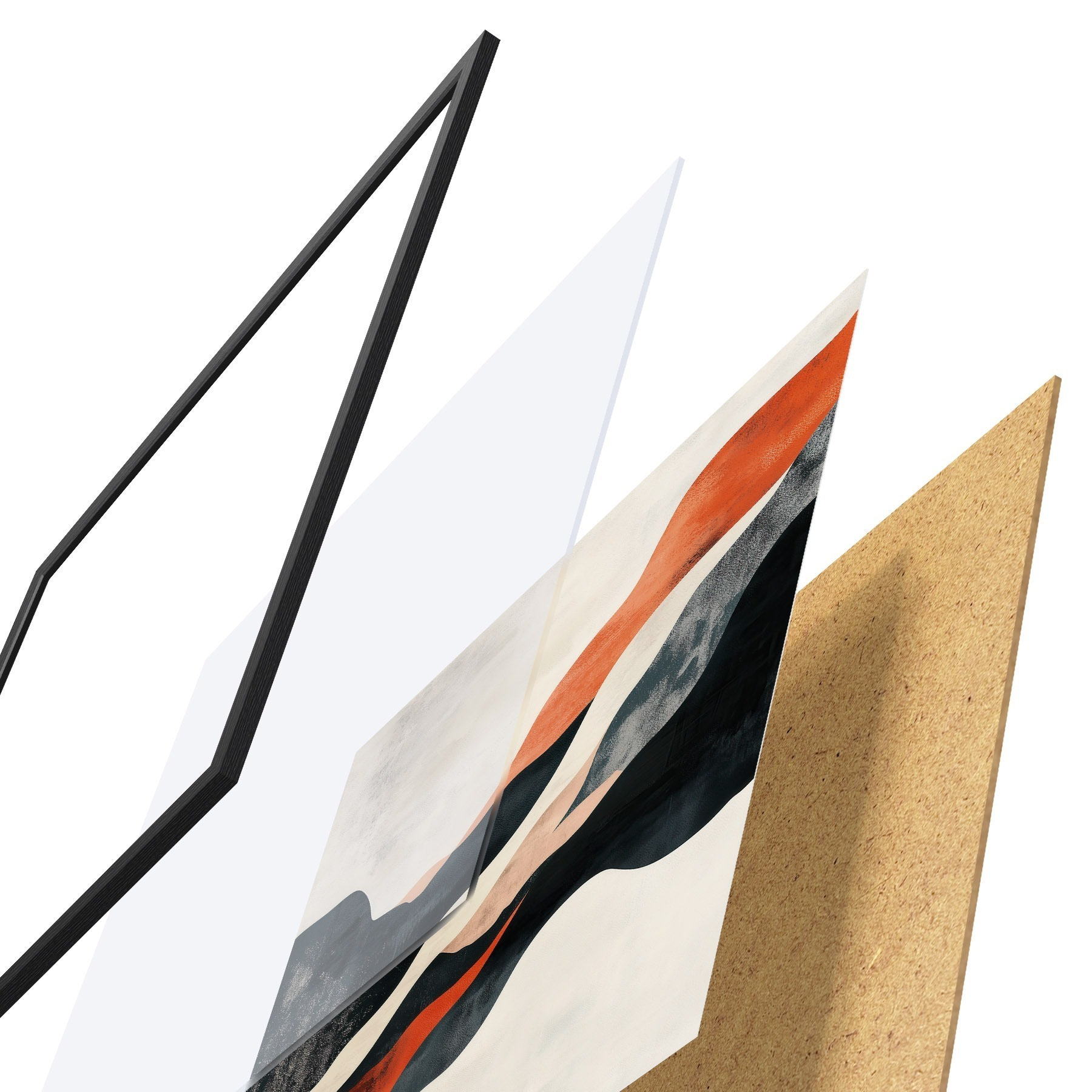 Poster Abstrakte, wellenförmige Landschaft in einer kontrastreichen Farbpalette aus Terrakotta und Dunkelblau f48881