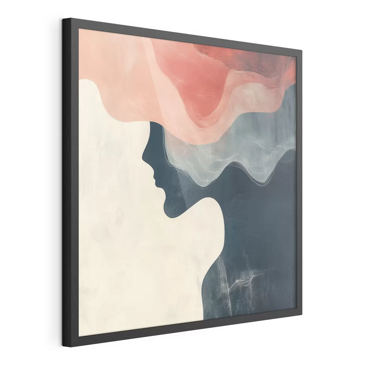 Poster Abstrakte weibliche Silhouette mit korallenroten und blauen Wellen im minimalistischen Stil f48882