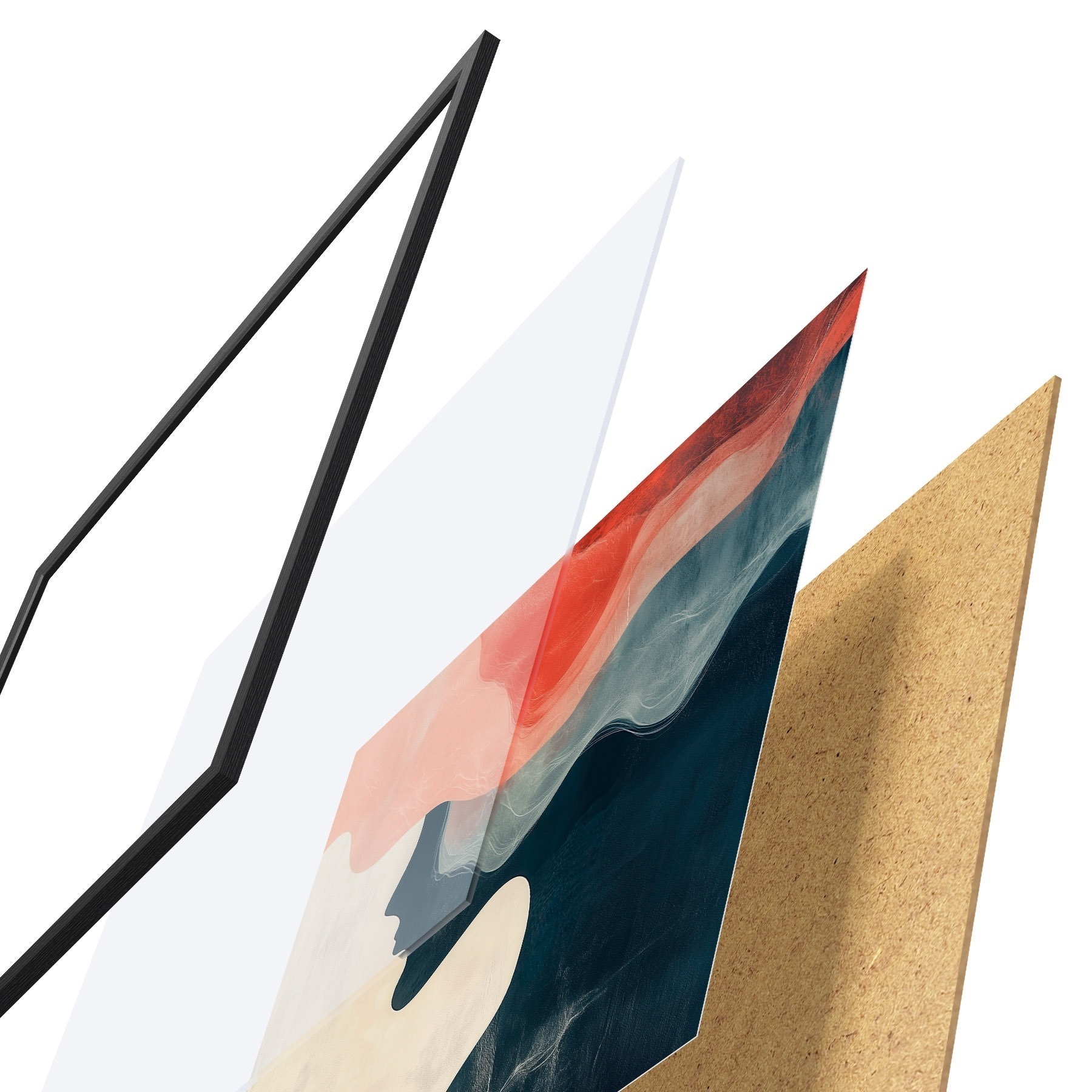 Poster Abstrakte weibliche Silhouette mit korallenroten und blauen Wellen im minimalistischen Stil f48882