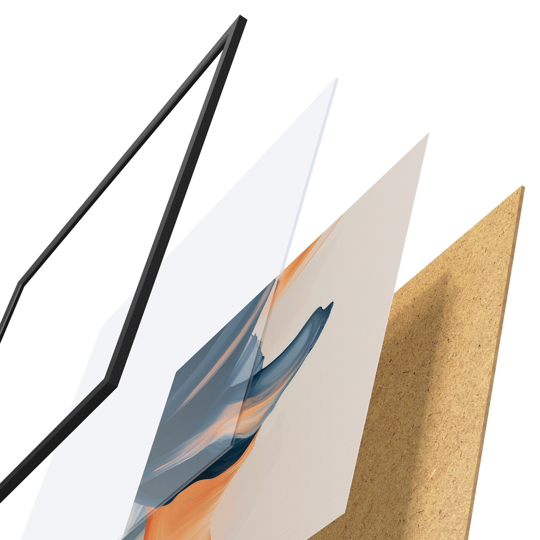 Poster Komposition mit tiefblauen und warmen Pfirsichfarben in einem zeitgenössischen Malstil f48883