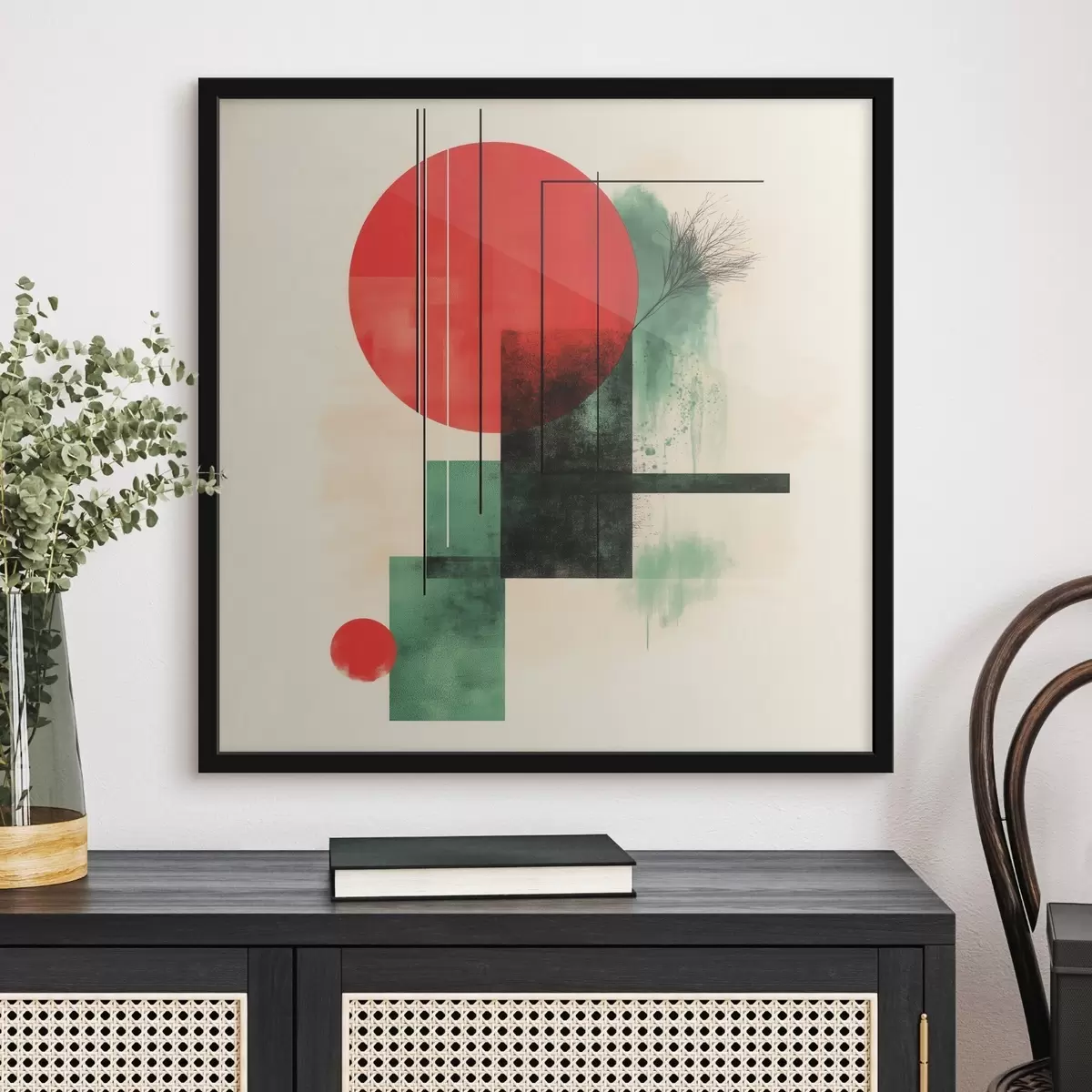 Poster Zeitgenössische künstlerische Komposition mit grafischen Linien und strukturierten Elementen f48887