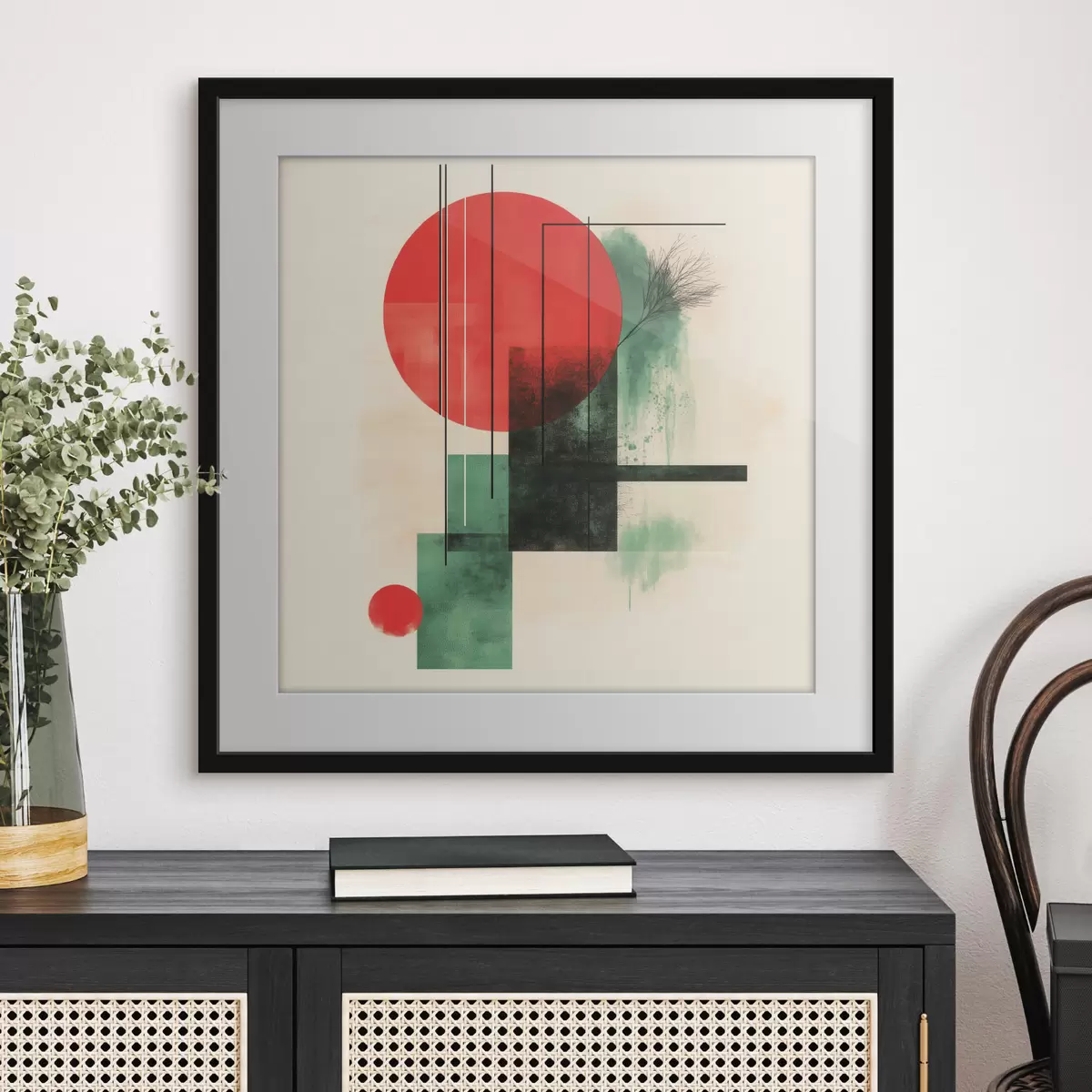 Poster Zeitgenössische künstlerische Komposition mit grafischen Linien und strukturierten Elementen f48887
