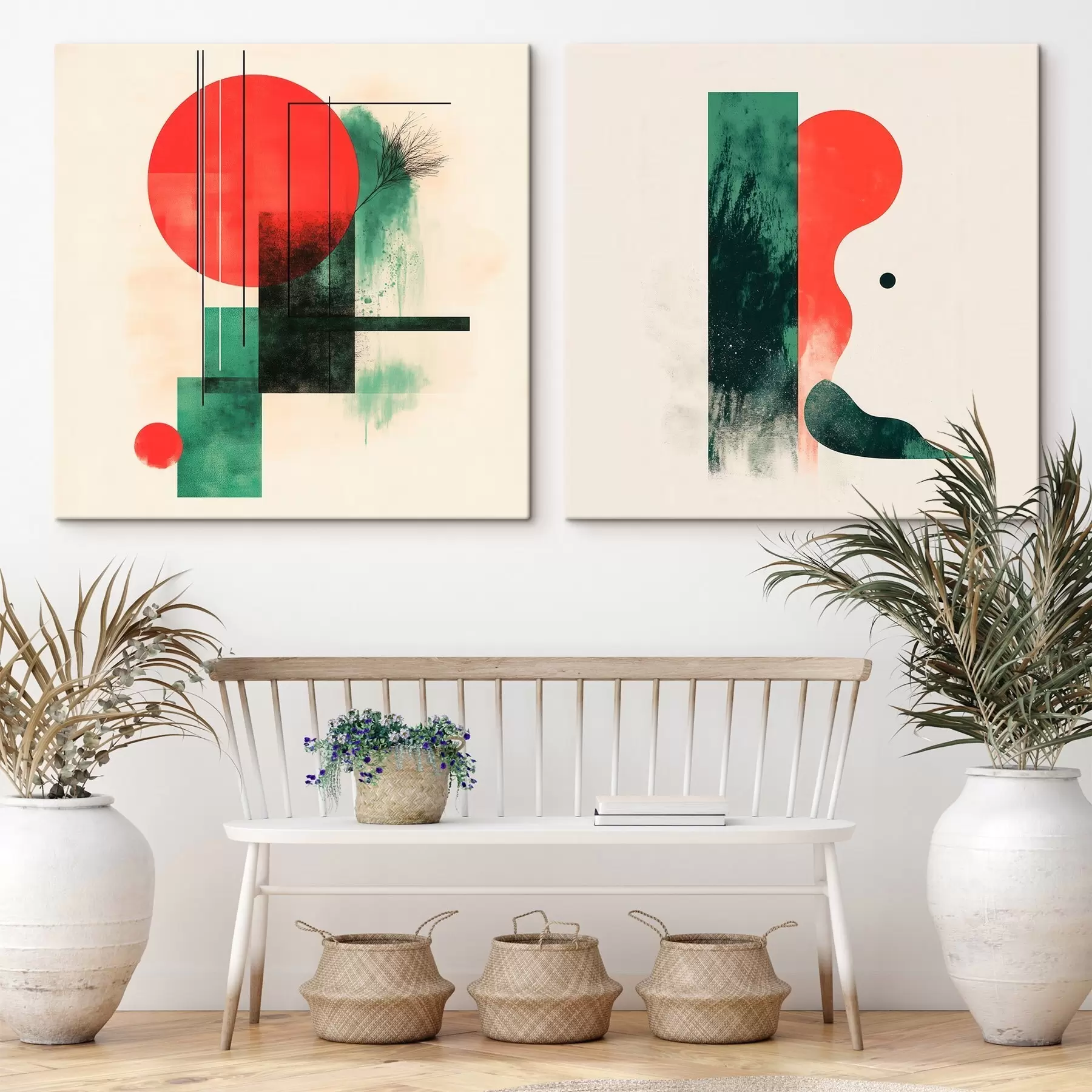 Wandbilder Moderne abstrakte Innenarchitektur mit grafischen Akzenten und floralen Motiven m30370
