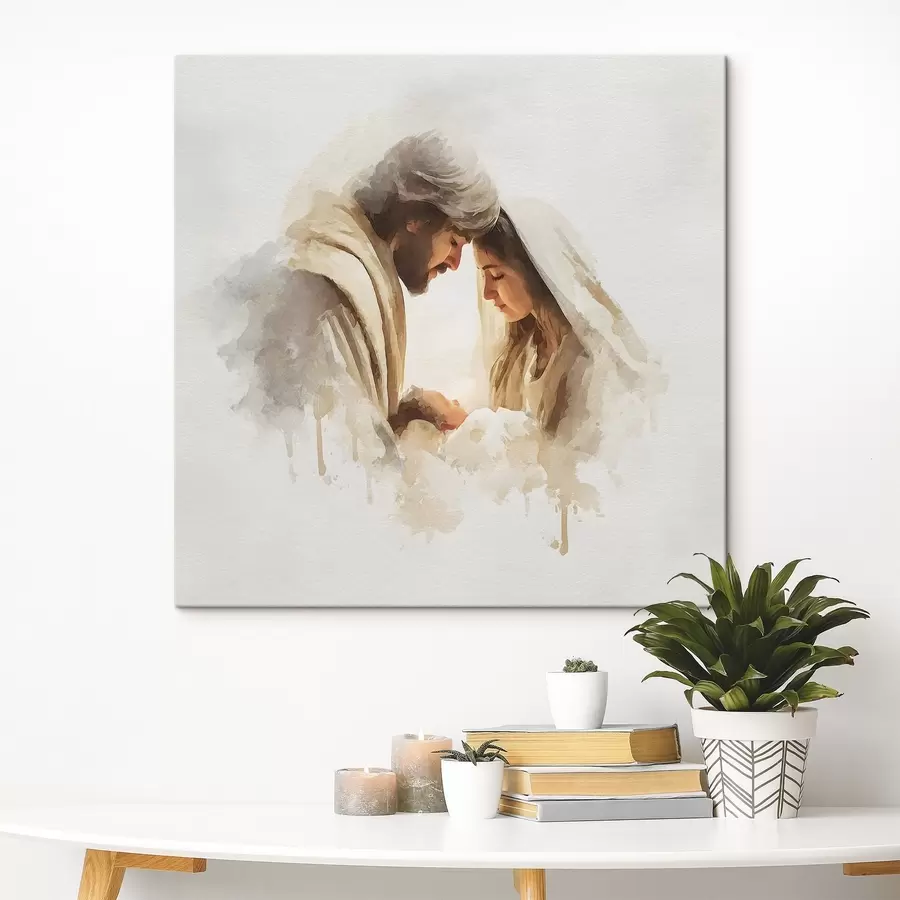 Wandbilder Die Jungfrau Maria und Josef mit dem Kind, im Aquarellstil s49422