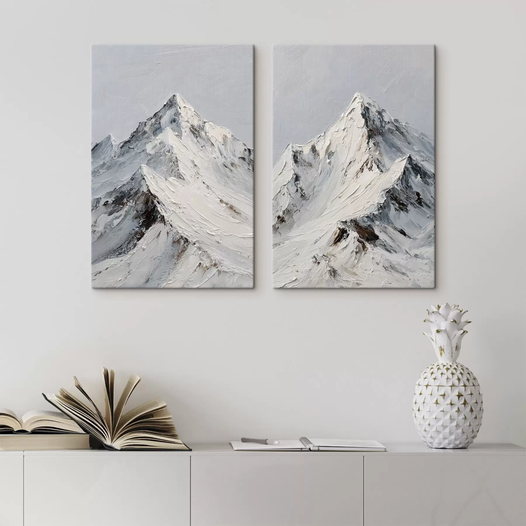 Wandbilder Schneebedeckte Berge im Impasto-Stil m30589