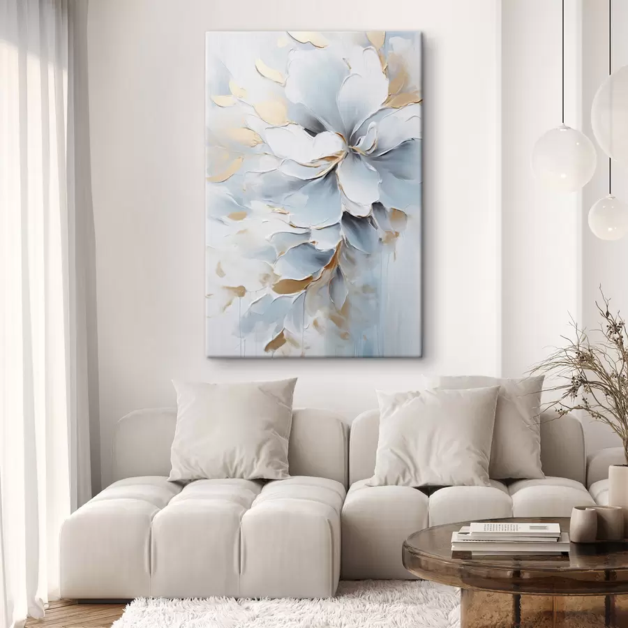 Wandbilder Weiße und hellblaue Blumen, Malstil mit strukturierten Pinselstrichen s49463