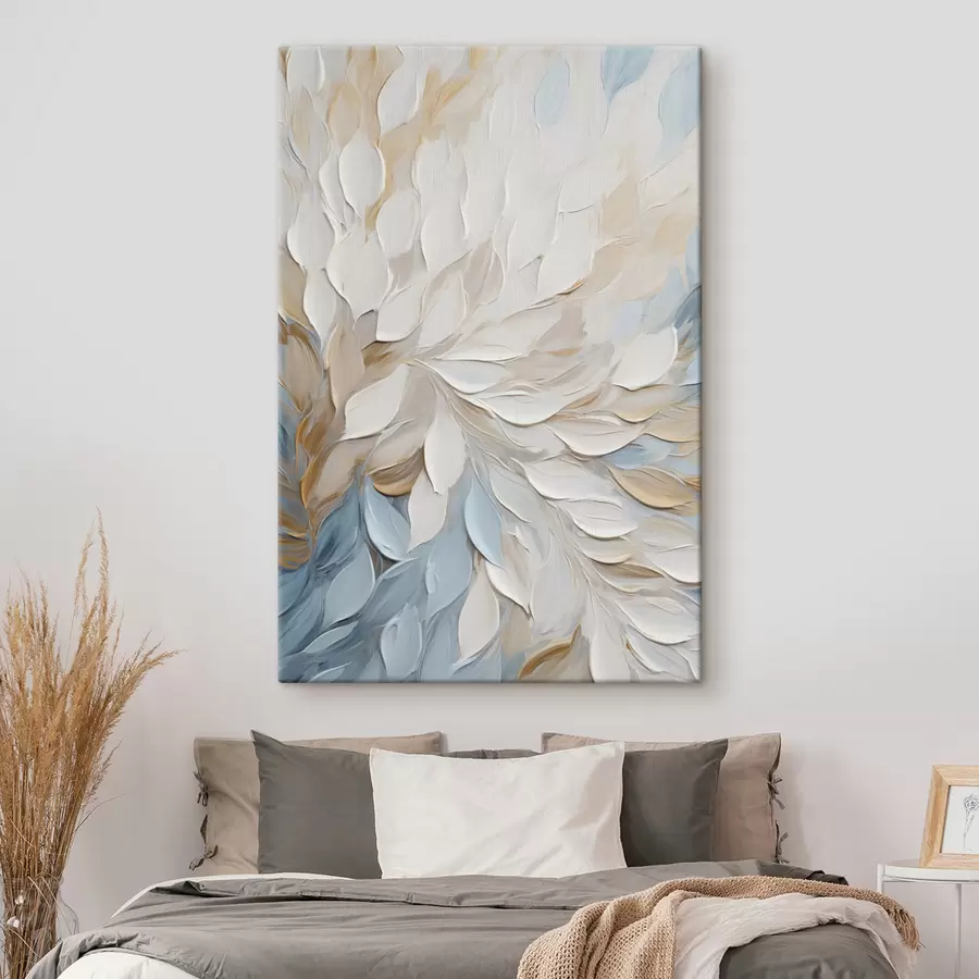 Wandbilder Abstrakte, strukturierte Malerei mit Pinselstrichen in Weiß, Blau und Beige s49464
