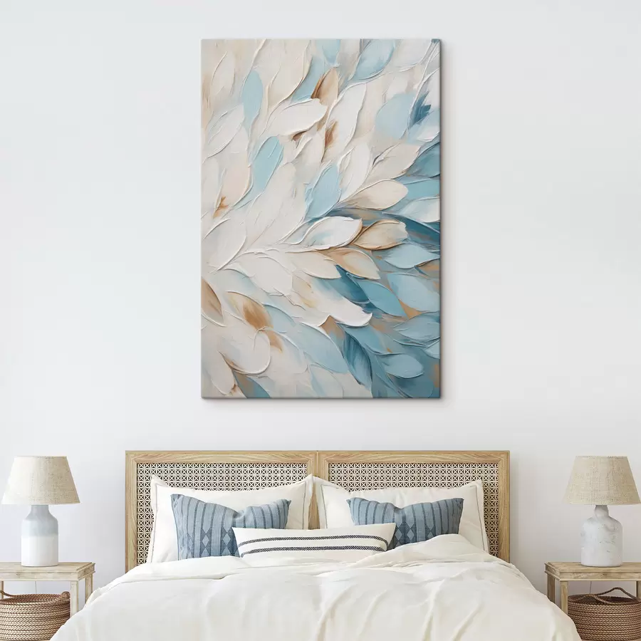 Wandbilder Abstrakte, strukturierte Malerei mit Pinselstrichen in Weiß, Blau und Beige s49465