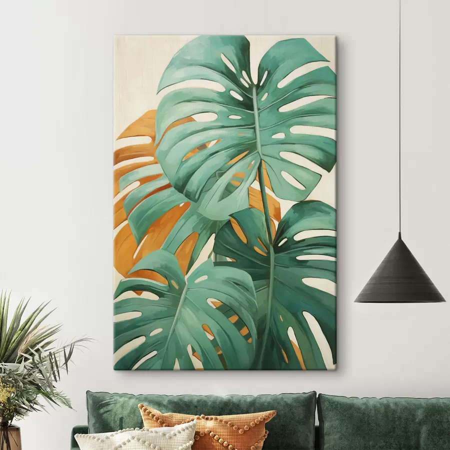 Wandbilder Große Monstera-Blätter, minimalistische Strukturkunst s49468