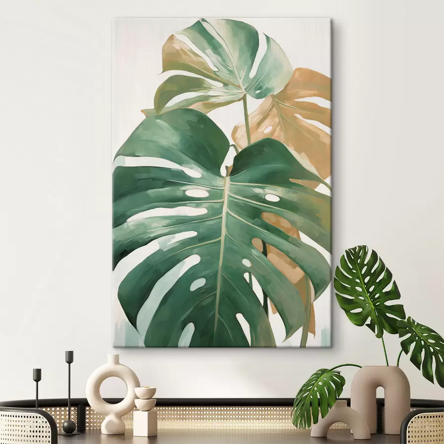 Wandbilder Große Monstera-Blätter, minimalistische Strukturkunst s49469