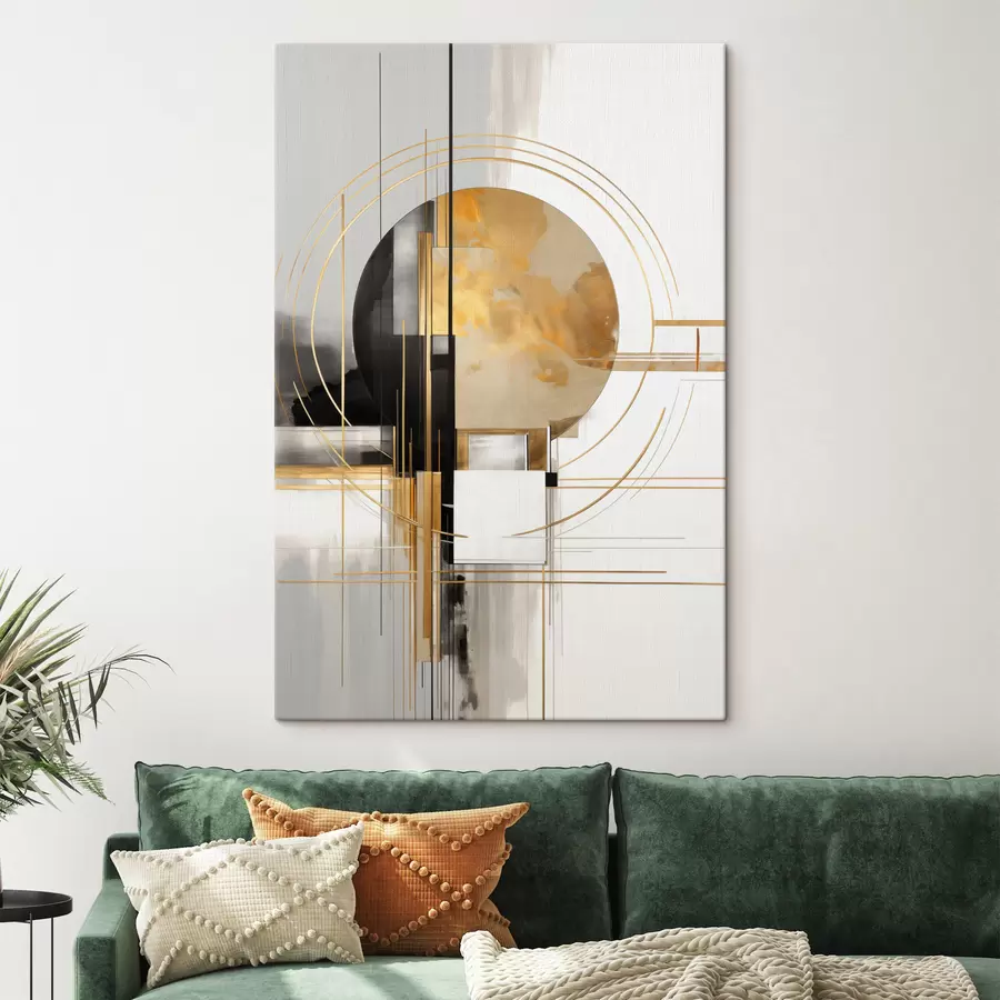 Wandbilder Abstrakte geometrische Formen und Kreise mit gelben Akzenten, strukturierte Kunst s49481