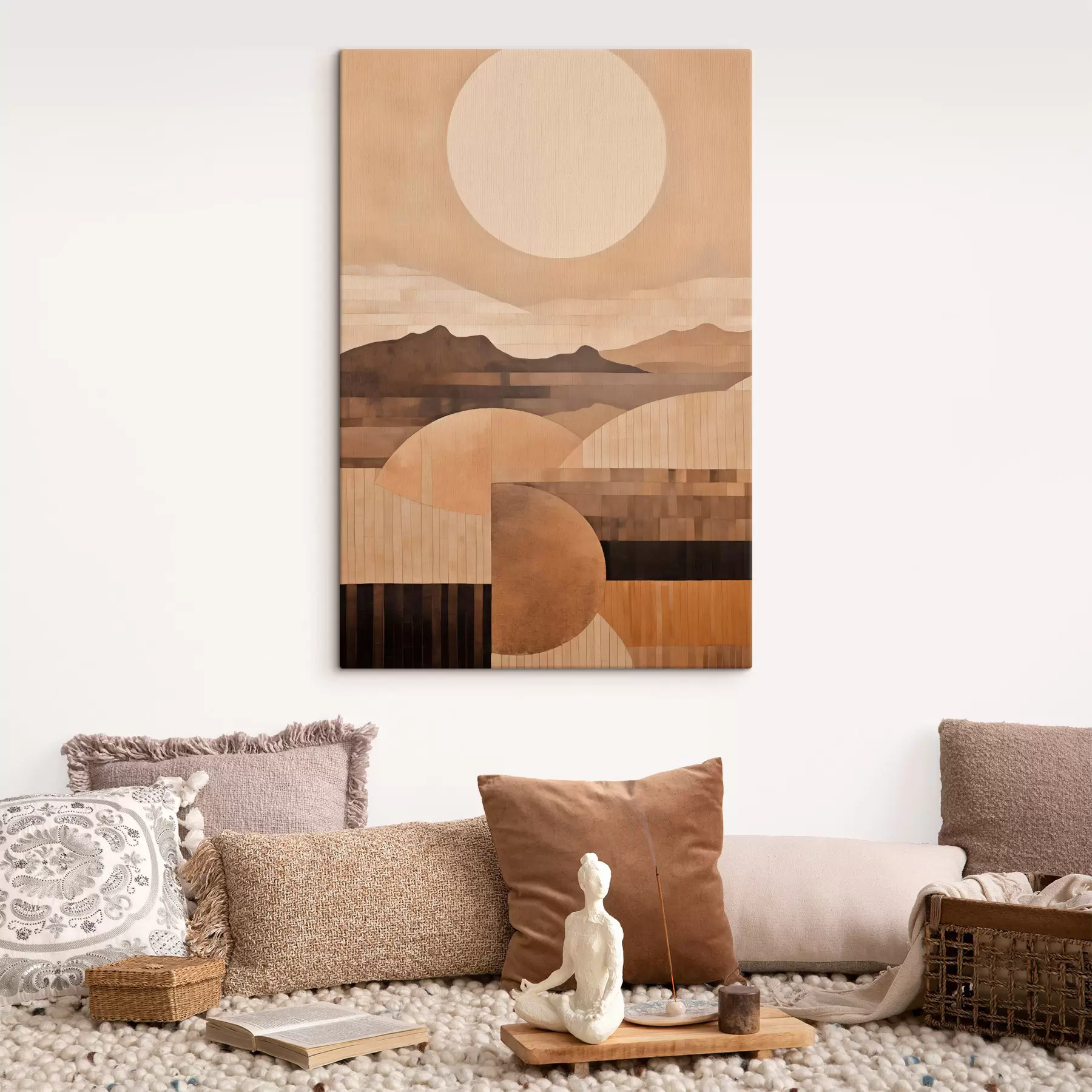 Wandbilder Eine minimalistische Landschaft mit geometrischen Formen, Berge in Sepia-Tönen s49484