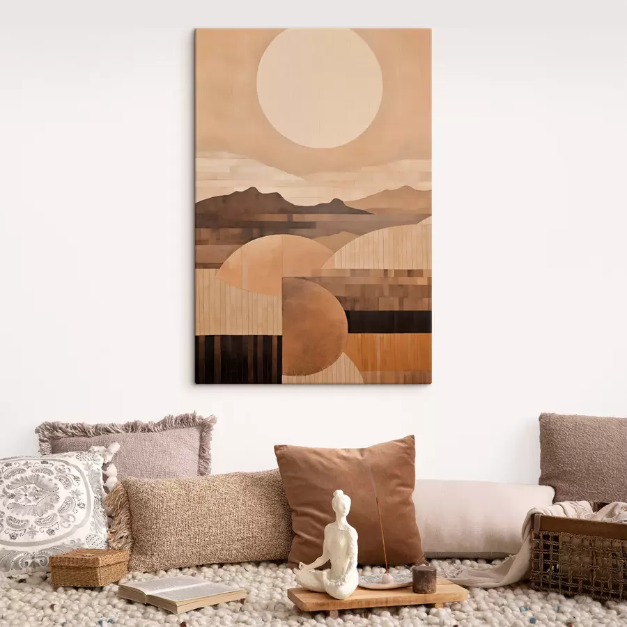 Wandbilder Eine minimalistische Landschaft mit geometrischen Formen, Berge in Sepia-Tönen s49484