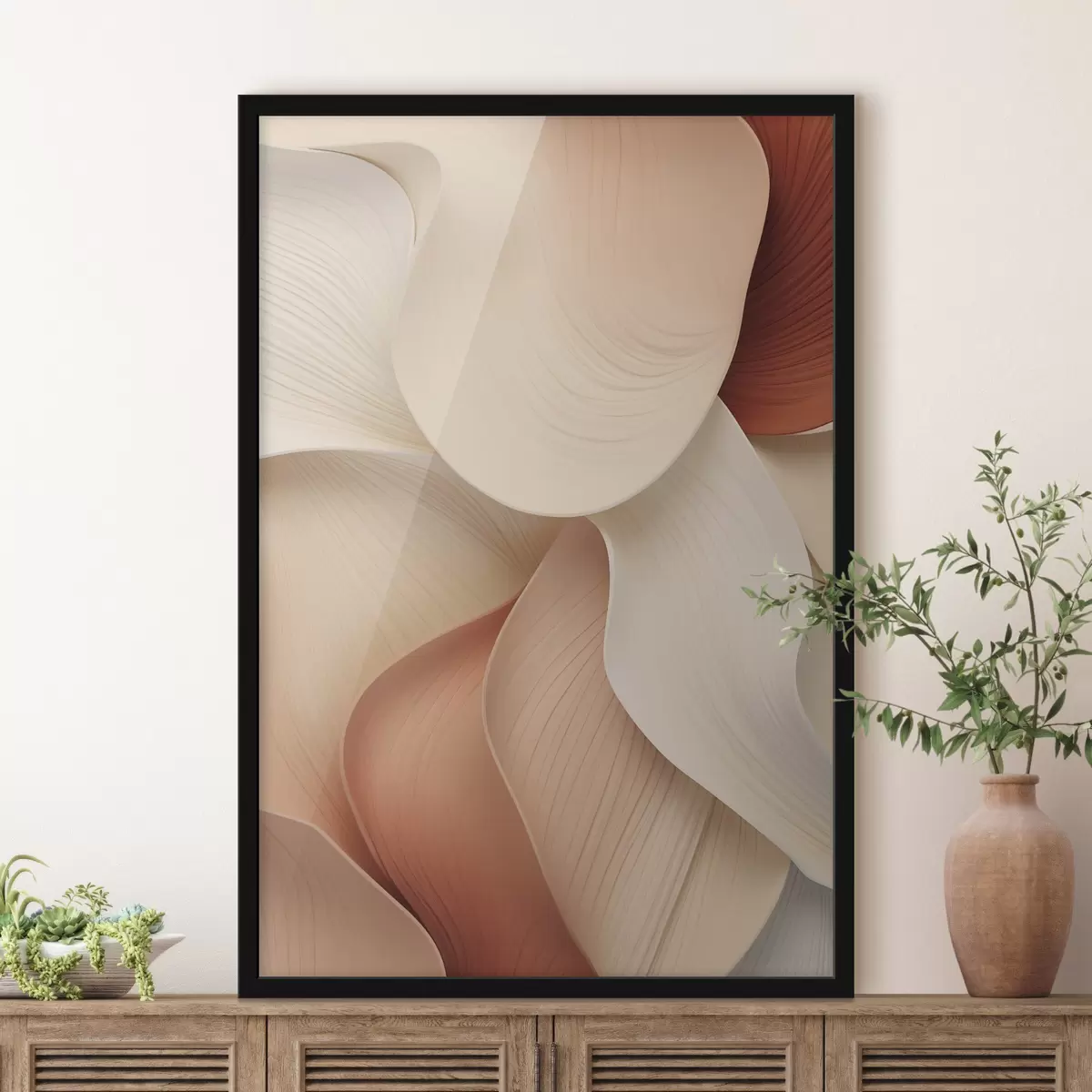 Poster Abstrakte Formen mit weichen, fließenden Linien in Creme- und Beigetönen f49488