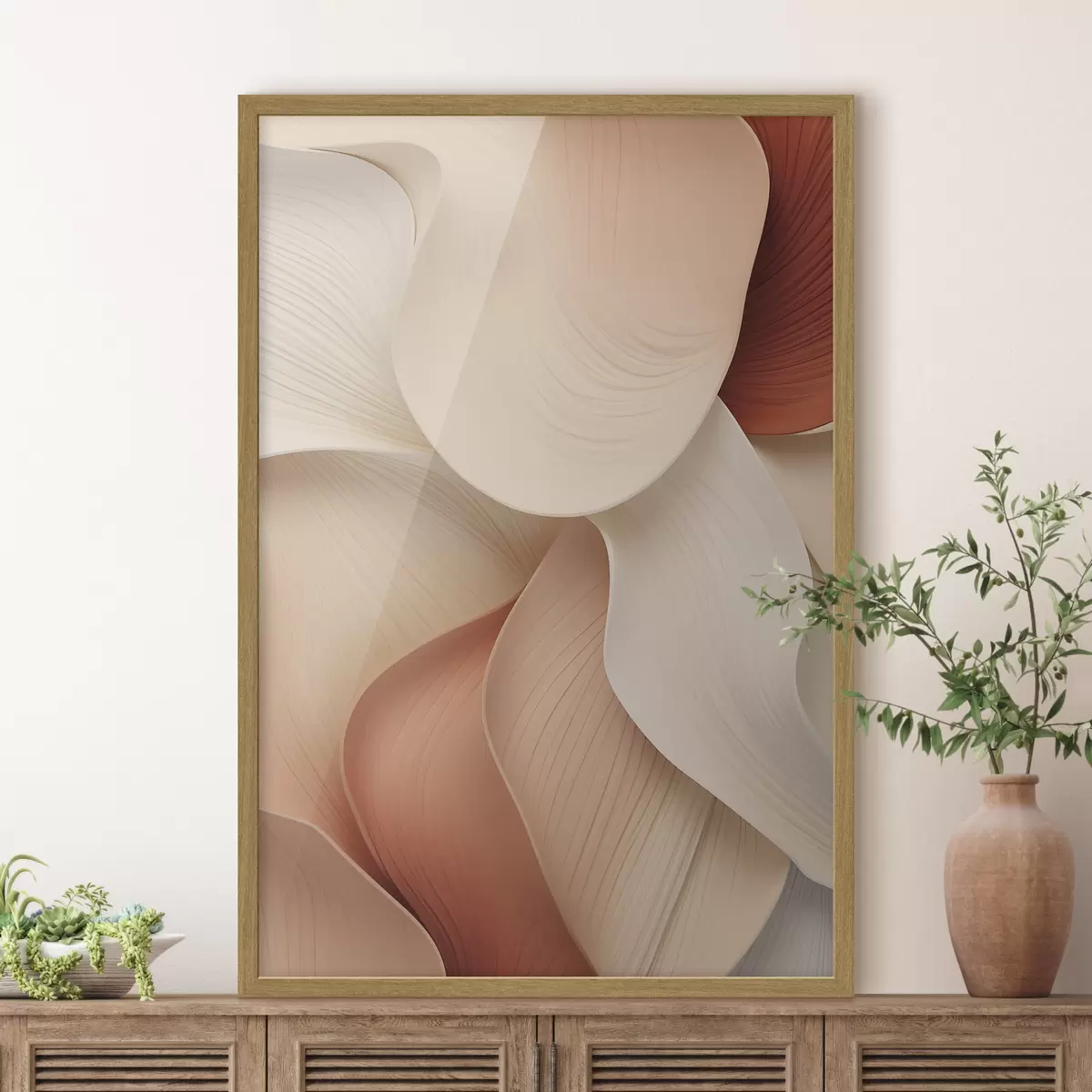 Poster Abstrakte Formen mit weichen, fließenden Linien in Creme- und Beigetönen f49488