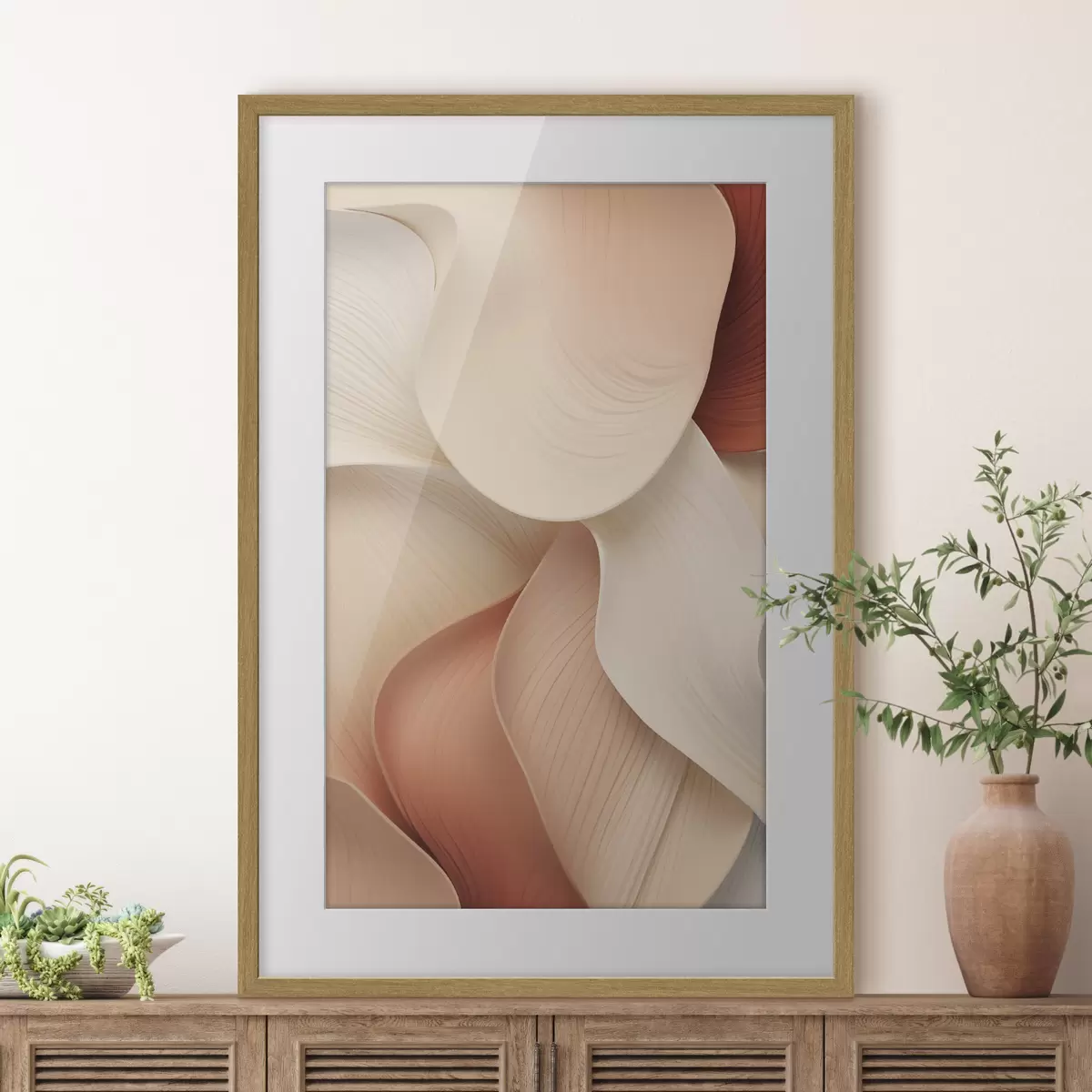 Poster Abstrakte Formen mit weichen, fließenden Linien in Creme- und Beigetönen f49488