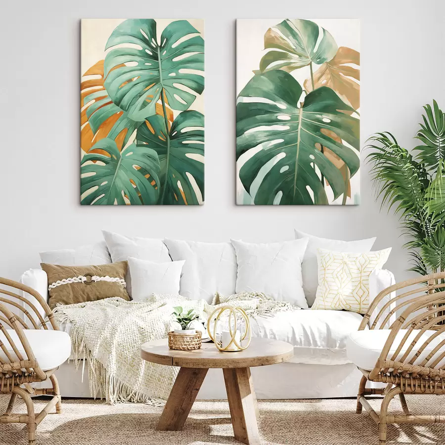 Wandbilder Große Monstera-Blätter, minimalistische Strukturkunst m30570