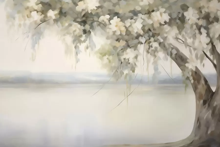 Fototapete Gemälde im Stil einer Nachahmung: Baum am See w05670