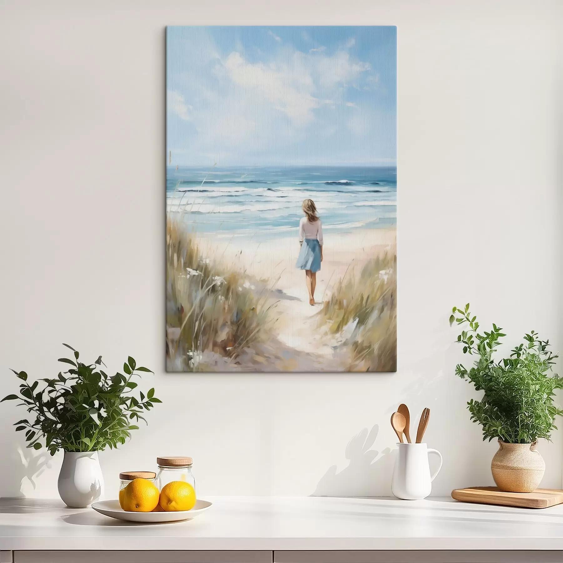 Wandbilder Ein Mädchen, das auf das Meer zugeht, Nachahmung eines Gemäldes s49500