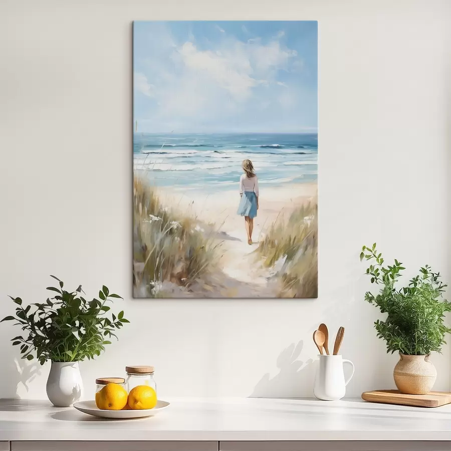 Wandbilder Ein Mädchen, das auf das Meer zugeht, Nachahmung eines Gemäldes s49500