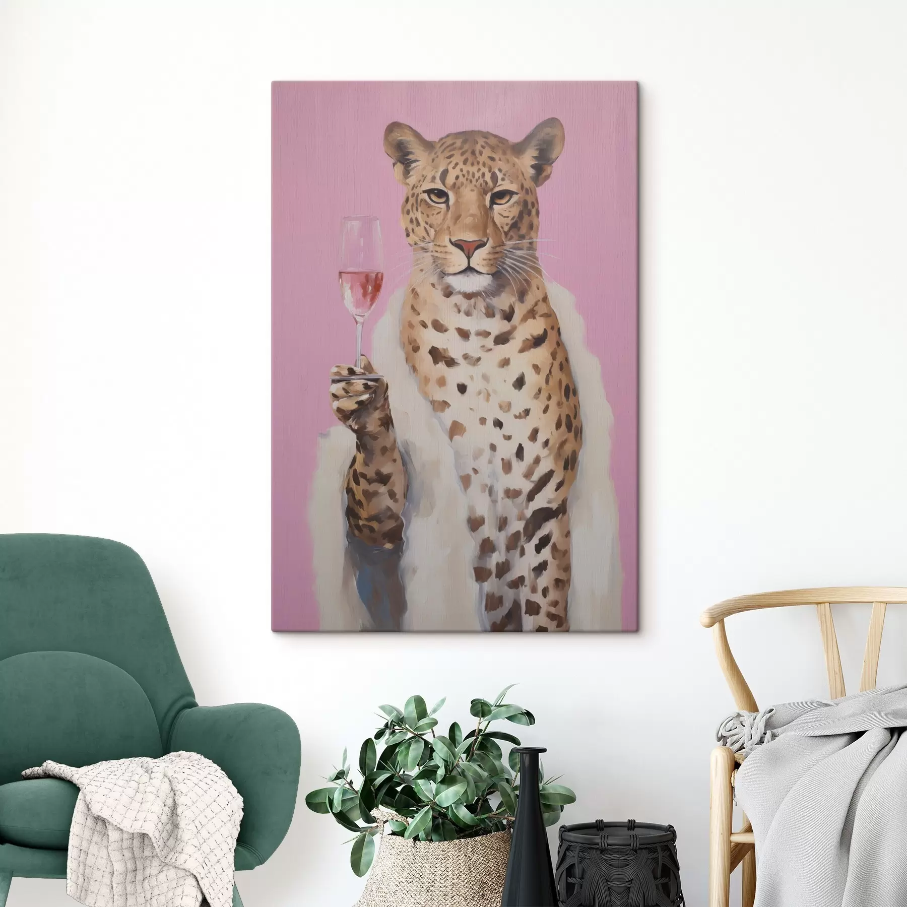 Wandbilder Leopard mit einem Gemälde in Glasimitat s49510