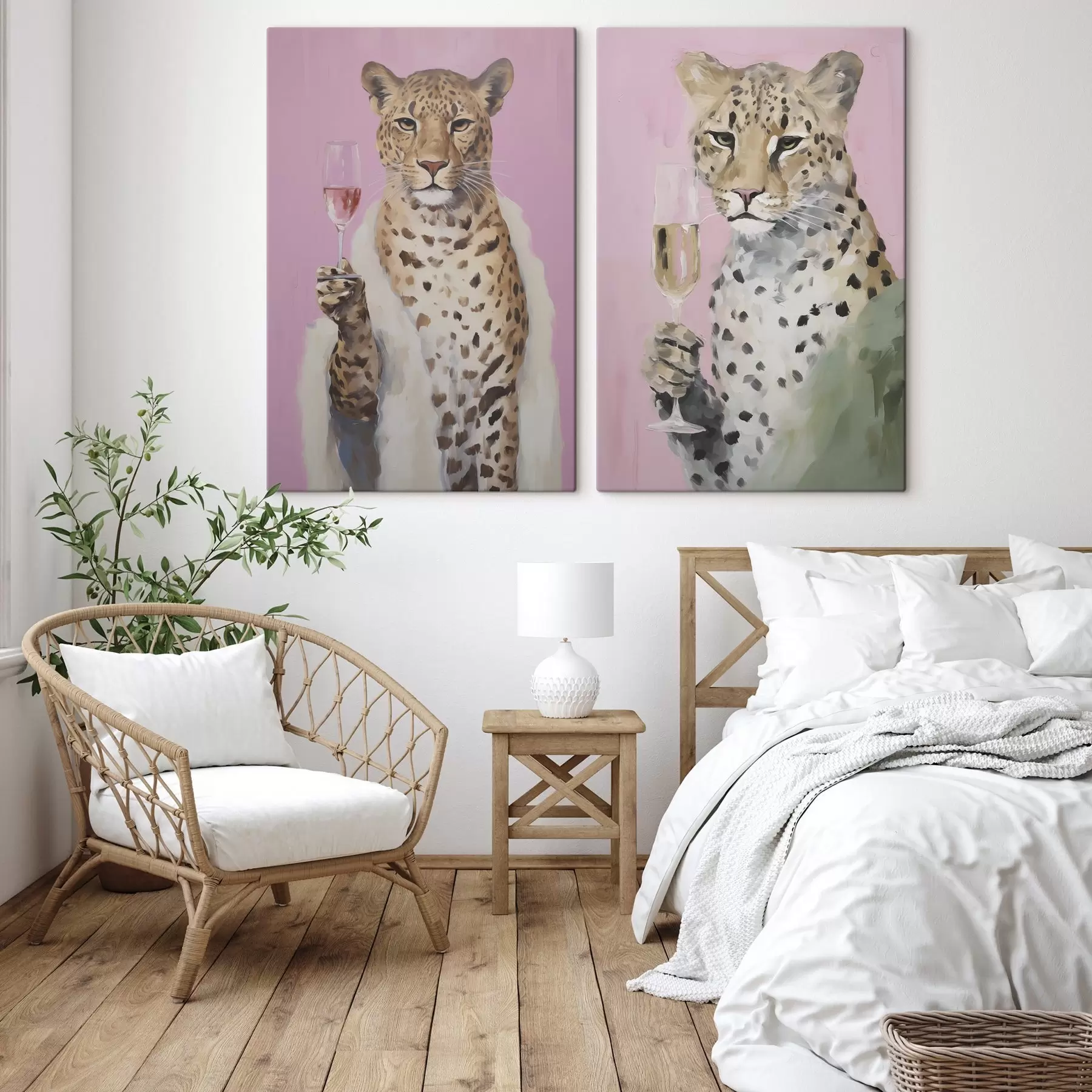 Wandbilder Leopard mit einem Gemälde in Glasimitat m30596