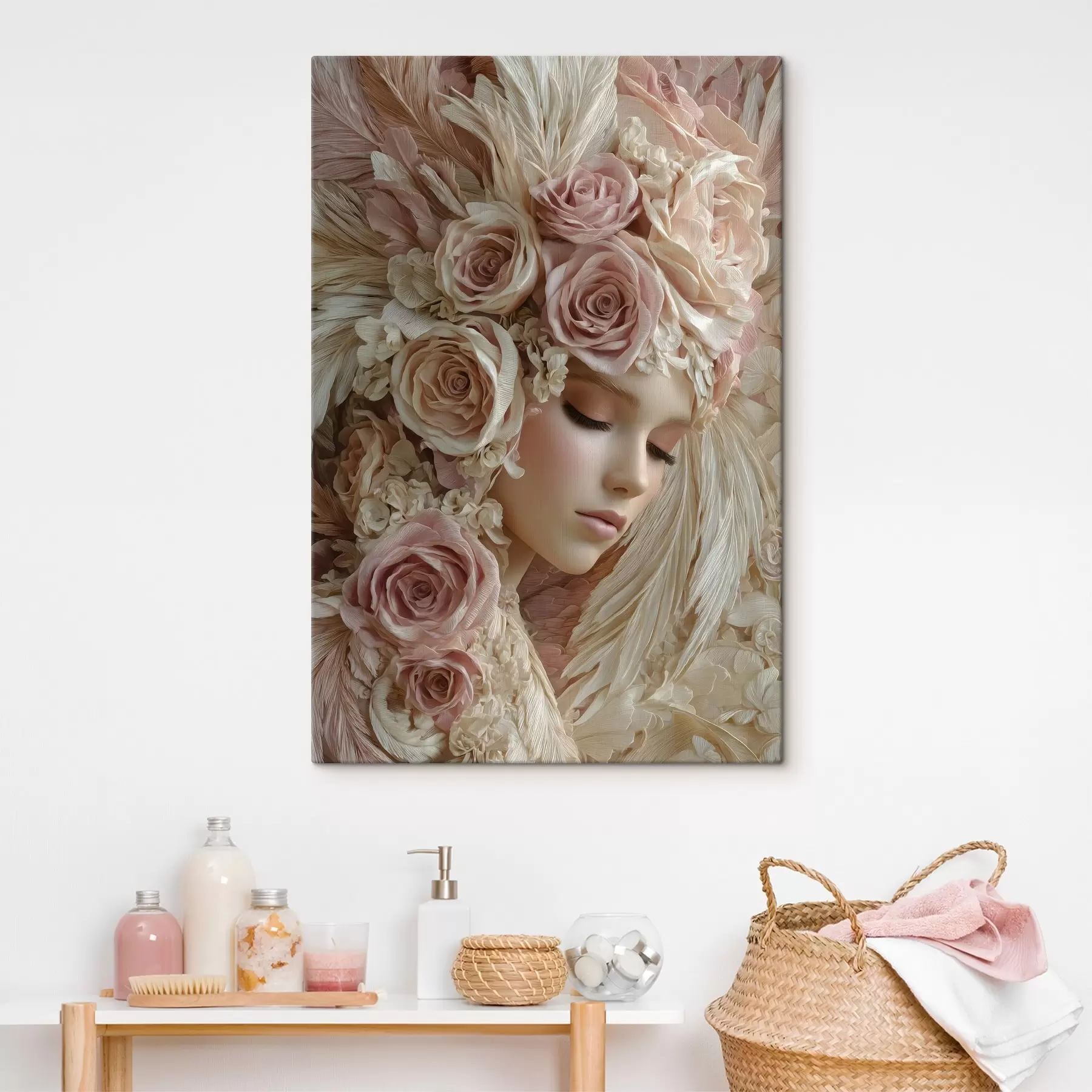 Wandbilder ein Mädchen inmitten von Rosen s49566