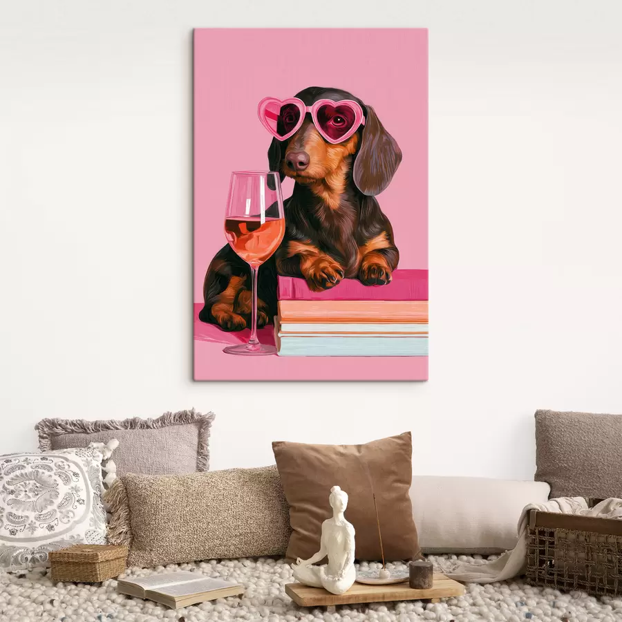 Wandbilder Ein Dackel mit einer rosa Brille s49606