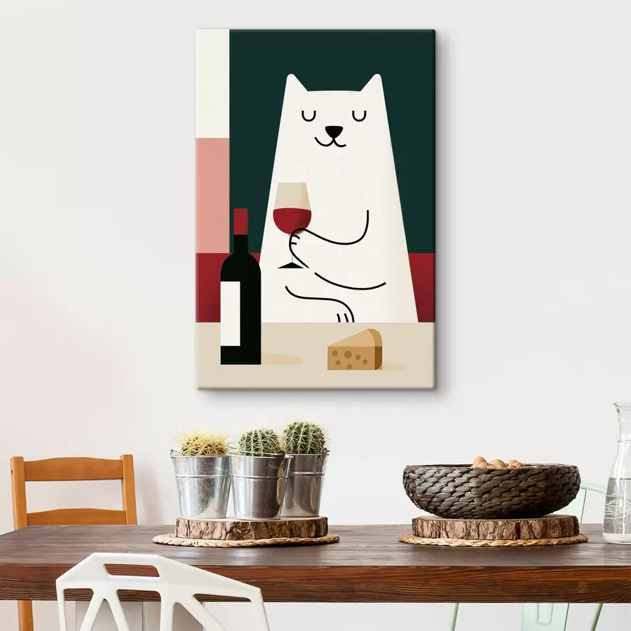 Wandbilder Katze mit einem Glas Wein s49624