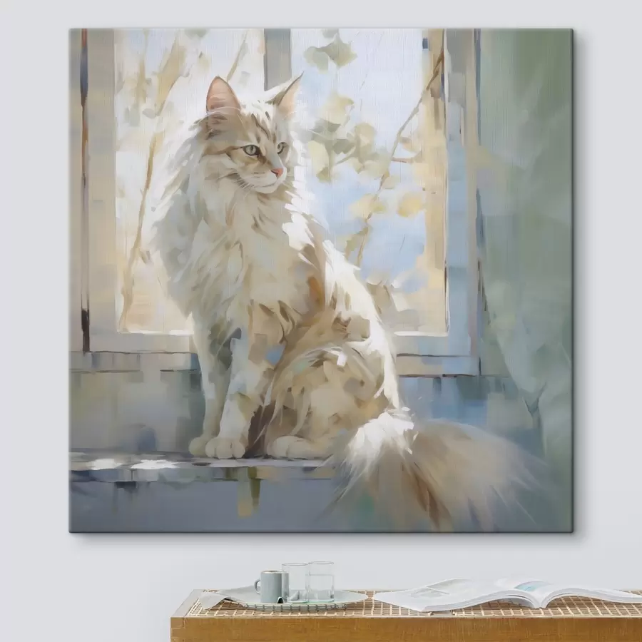 Wandbilder Eine Katze auf der Fensterbank ist eine Nachahmung eines Gemäldes s49602
