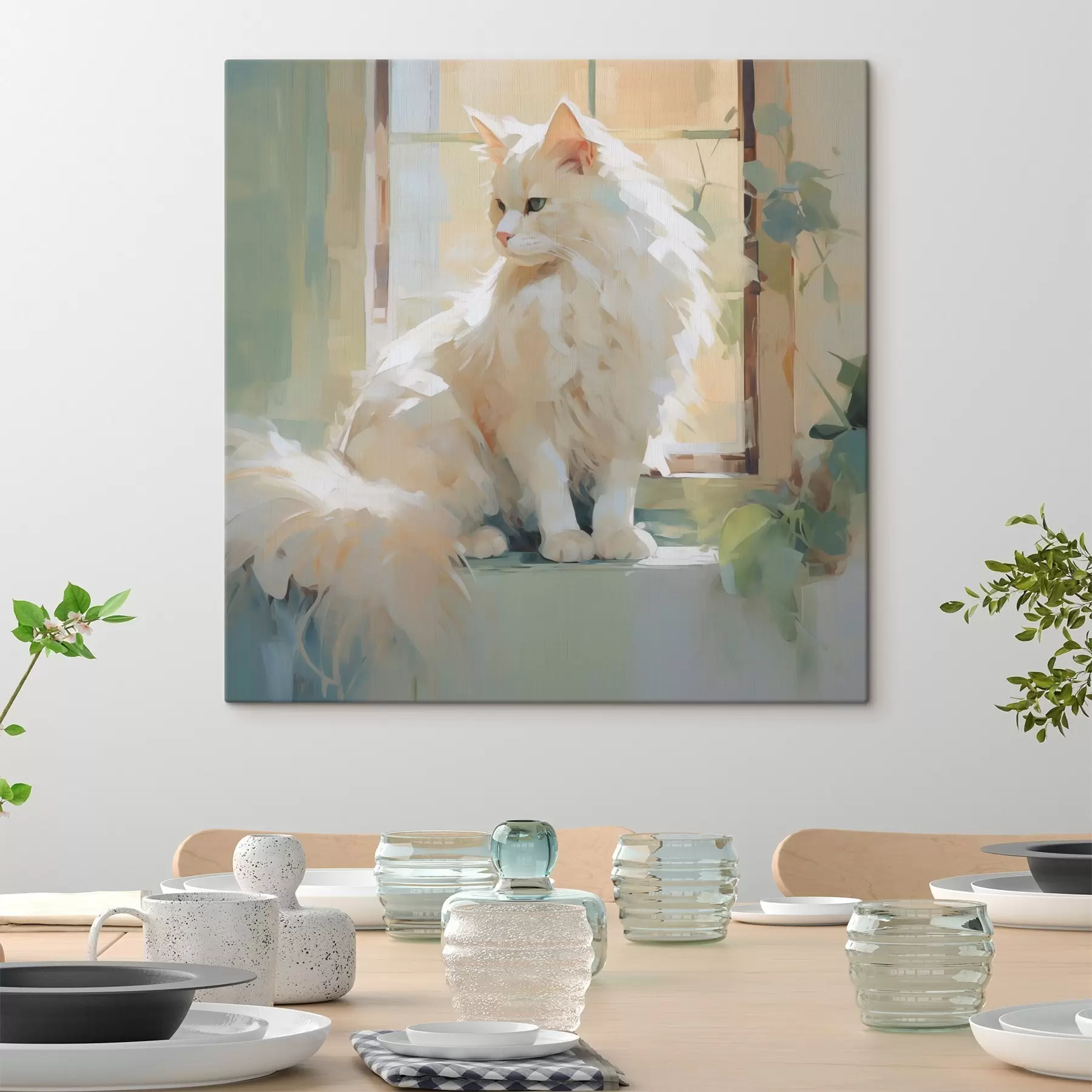 Wandbilder Eine Katze sitzt am Fenster – Nachbildung eines Gemäldes s49603
