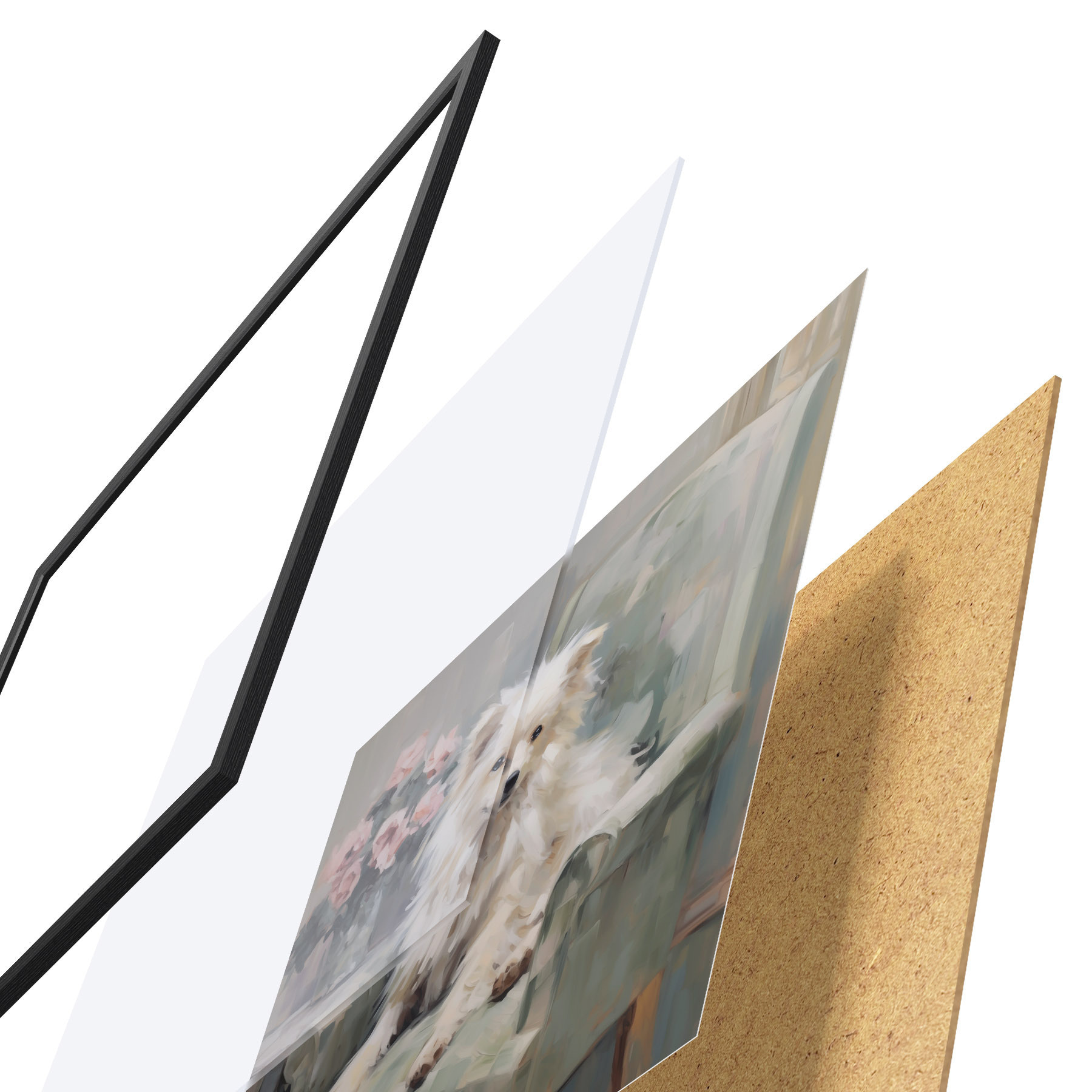 Poster Ein kleiner Hund auf einem Stuhl, Gemäldeimitation f49597