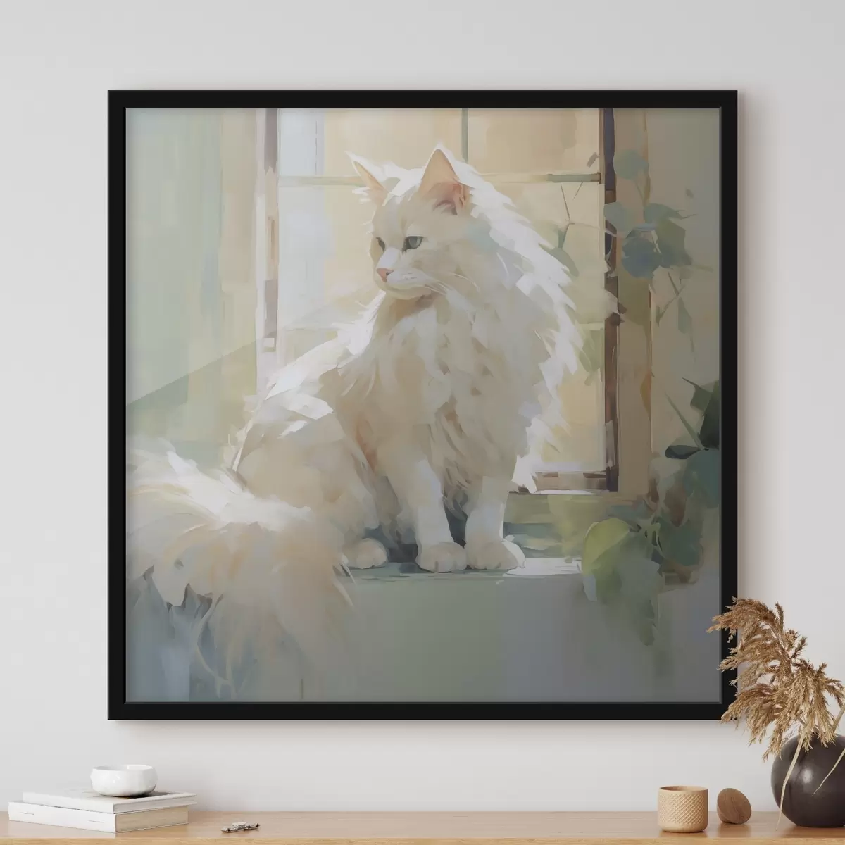 Poster Eine Katze sitzt am Fenster – Nachbildung eines Gemäldes f49603