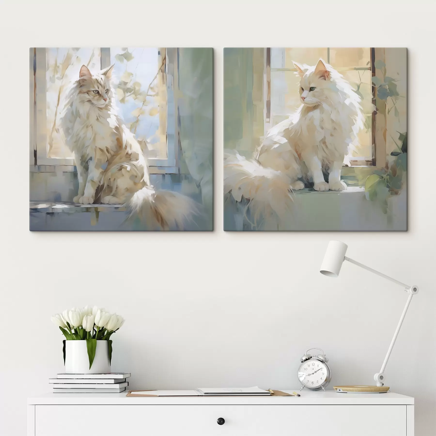 Wandbilder Eine Katze auf der Fensterbank ist eine Nachahmung eines Gemäldes m30625
