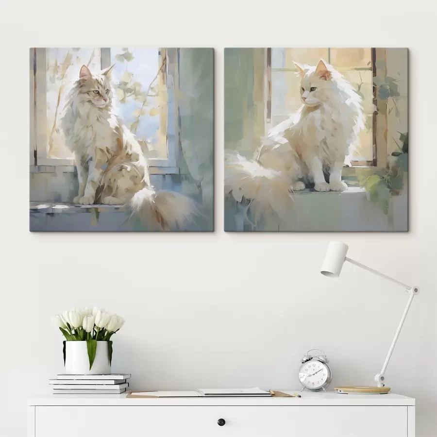 Wandbilder Eine Katze auf der Fensterbank ist eine Nachahmung eines Gemäldes m30625
