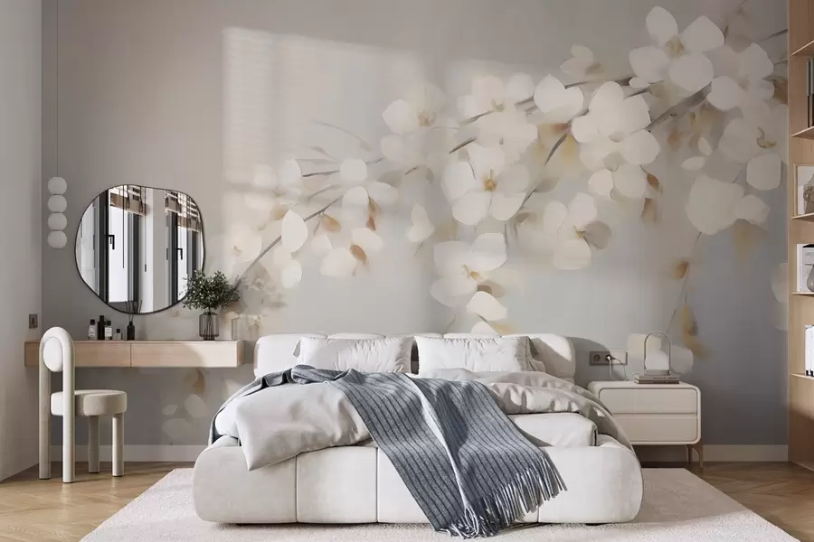 Fototapete Abstrakter Zweig mit Blumen – Nachbildung eines Gemäldes w05665