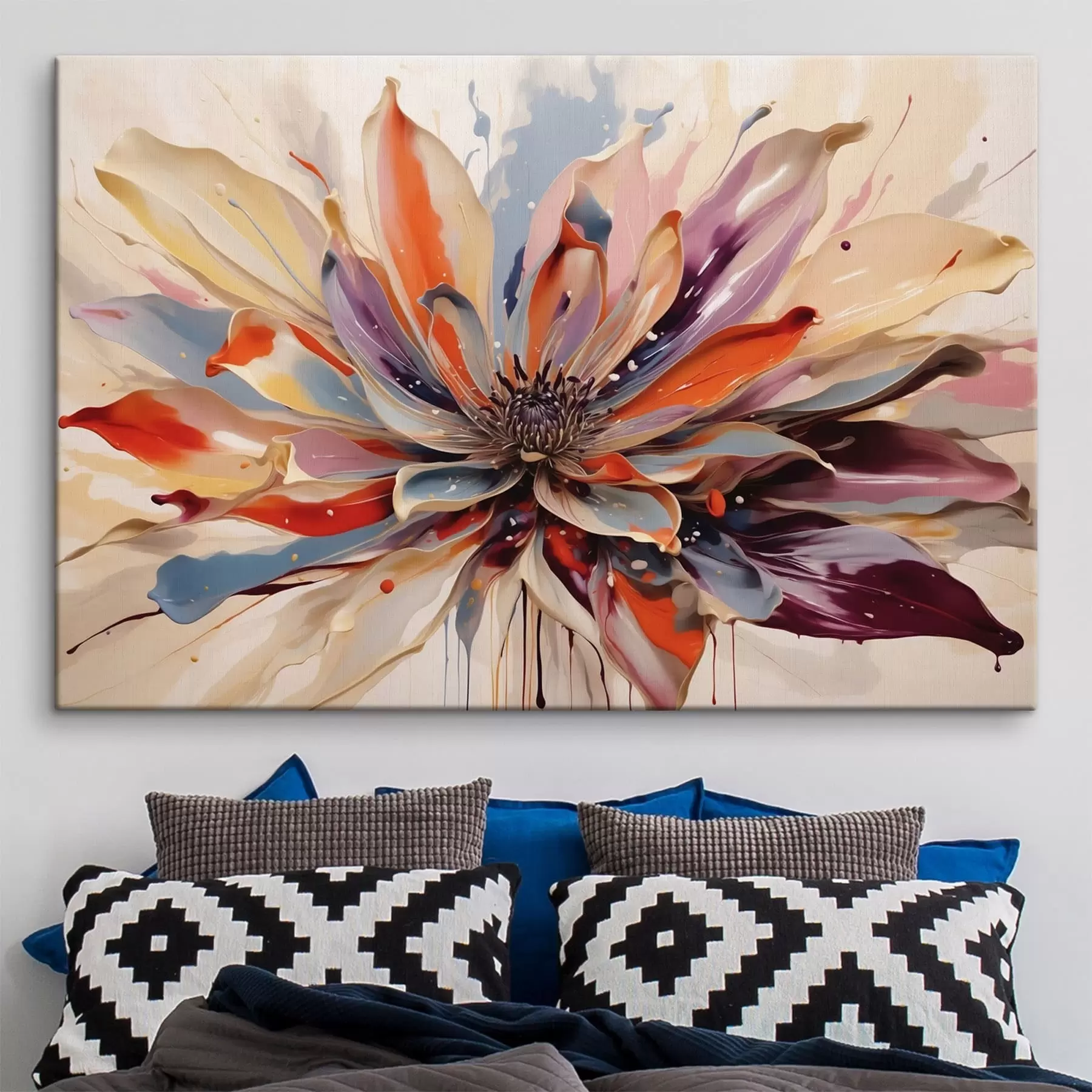 Wandbilder Abstrakte Blume mit leuchtend bunten Blütenblättern s49358